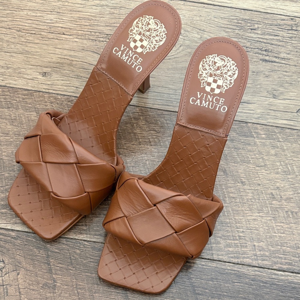 Vince Camuto Braided Cognac Leather Slide Sandals